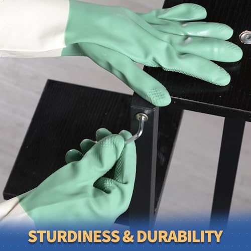 Latex Cleaning Gloves, Heavy Duty Dishwashing Gloves, Reusable Large Gloves for Kitchen, Bathroom, Gardening, Working, Pet Care
