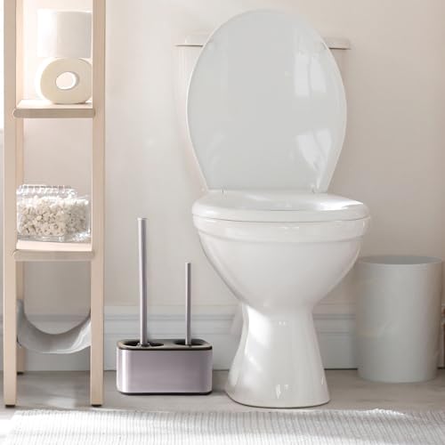 Blue Donuts Toilet Brush and Plunger Set with Holder, Sleek Minimalist Modern Stainless Steel Bathroom Accessories Toilet Plunger and Toilet Bowl Brush Combo - color: Stainless