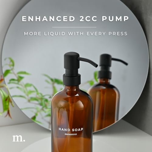MaisoNovo Soap Dispenser 1-Piece Set | 16.9oz Amber Bottles with Black Plastic Pumps - color: Amber/Black