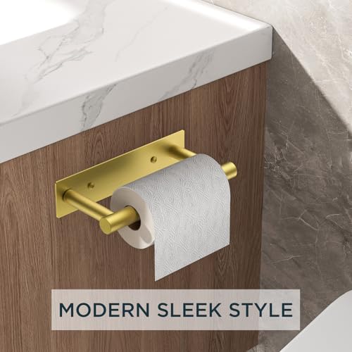 FORIOUS Toilet Paper Holder, Adhesive or Screw Wall Mount Pivoting Tissue Roll Holder, Stainless Steel Self Adhesive Toilet Paper Roll Holder no Drilling (Brushed Gold, Square) - color: Brushed Gold