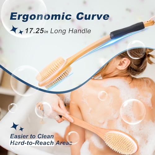 Long Handle Ergonomically Back Scrubber/Brush for Shower, Double Sided Exfoliating Body Scrubber for Women and Men (Black) - color: Black