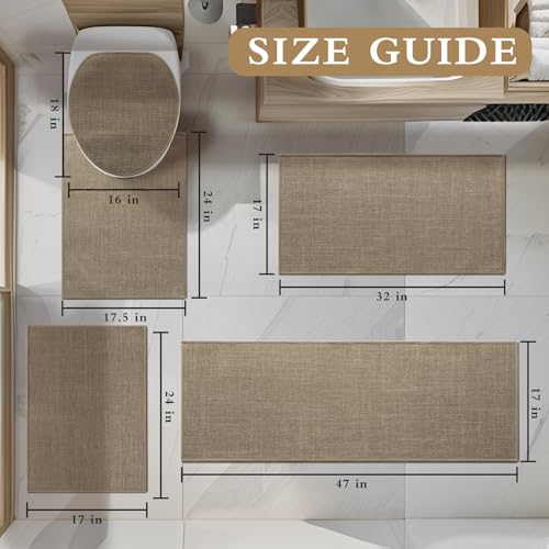 YIHOUSE Brown Bathroom Rug Sets 5 Piece, Dark Beige Absorbent Bath Mat for Bathroom Non Slip Washable,Bath Room Mat Quick Dry, Thin Bath Rug Set for Toilet and Floor - color: Brown, size: 5 Piece