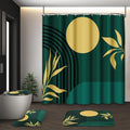 Boho Mid Century Shower Curtain Set with Toilet Lid Cover and Non-Slip Rugs, Abstract Geometric Dark Green 4 Pcs Modern Minimalist Shower Curtain for Bathroom Set with 12 Hooks - color: Boho Dark Green