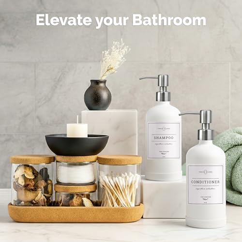 Vine Creations White Glass Soap Dispenser, 2 Pack Kitchen Soap Dispenser Set with Stainless Steel Pump, 16 oz Dish Soap and Hand Soap Dispensers for Bathroom with Waterproof Labels - color: Matte White Bottle / Silver Pump