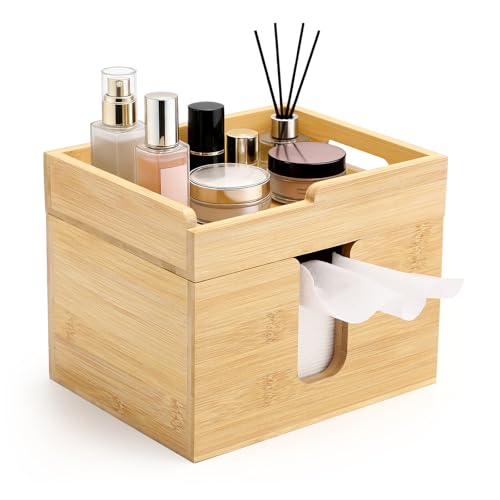 Bamboo Face Towel Holder with 120 XL Towels - Open-Top Skincare Organizer for Facial Cleansing Wipes & Beauty Essentials - Bathroom Countertop Vanity Organizer - color: Face Towel Holder With 120 XL Towels