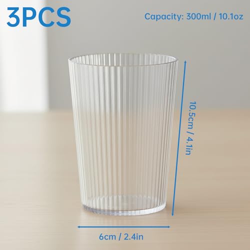 NiHome Toothbrush Holders for Bathrooms 3 Pcs, Plastic Reusable Bathroom Tumbler Toothbrush Cups, 13.5oz Unbreakable Mouthwash Cups Easy to Clean (Striped Clear) - color: Striped Clear