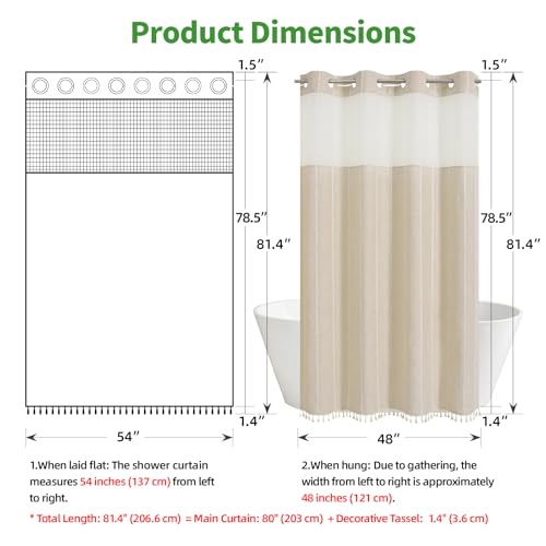 eachope No Hook Stall Shower Curtain with Snap-in Fabric Liner - 54x80 Heavy-Duty Linen Textured Striped Design,Narrow Rustic Modern Farmhouse Bohemian Bathroom Curtain,Water-Repellent,Cream/Beige - color: Cream, size: 54"W x 80"L (Pack of 1)