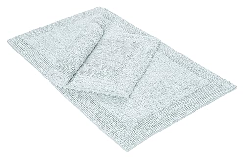 Bedding Craft Bathroom Bath Mat Rug, Silver Grey, 2 Pieces (17x24+21x34) | 100% Cotton, Reversible, Water Absorbent, Machine Washable, Soft - color: Silver Grey, size: (17x24"+21x34") Rectangular