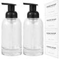 rejomiik Foaming Soap Dispenser Thick Glass Foam for Bathroom or Kitchen Sink, 12.7 oz Clear Pump Bottles for Hand soap, Body Wash, Black 2 Pack - color: Clear