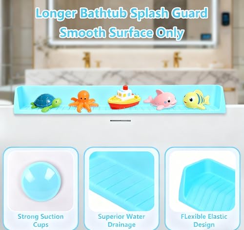 Bathtub Splash Guard for Kids, 2-in-1 Bath Toy Organizer Tub Shelf - color: Blue