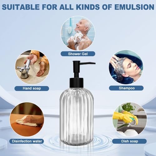Pack of 2 Glass Soap Dispenser with Black Pump, 400 ml Refillable Pump Dispenser for Kitchen, Bathroom, Laundry Room, Liquid Glass Bottle for Washing Up Liquid, Shampoo, Conditioner (Clear) - color: White