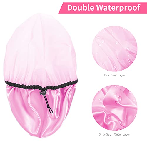 Auban Shower Cap for Women, Adjustable Reusable, Extra Large, Double-Layer Waterproof Bathing Cap, Waterproof Exterior, EVA Lining, Hair Cap for All Hair Lengths, 3 Colors - color: pink,rose red,black