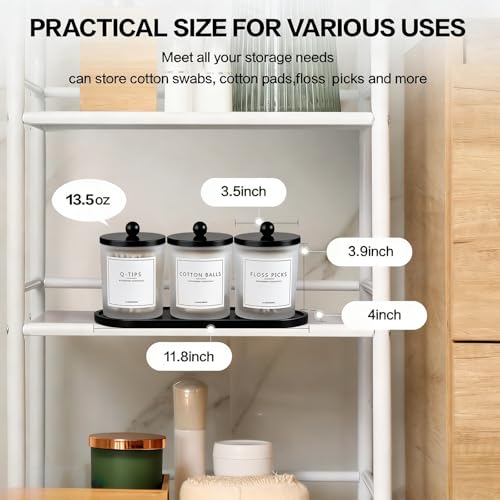 3 Pack Qtip Holder Bathroom Set,Cotton Ball Swab Pad Holder Cotton Round Floss Pick Dispenser with Tray,Glass Apothecary Jars with Lids,Bathroom Organizers and Storage Canisters-Frosted White