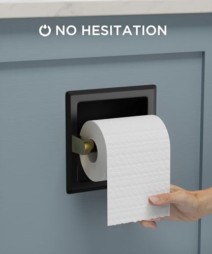 FORIOUS Recessed Toilet Paper Holder, Stainless Steel Durable Tissue Roll Holder Wall Mount for Bathroom Space Saving Design with Mounting Bracket, Wall Square Toilet Paper Dispenser, Black&Gold - color: Black&gold