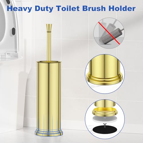 Toilet Brush and Holder Set：304 Stainless Steel Heavy Duty Toilet Bowl Brush，Removable Inner Bowl and Splash Protection，Bathroom Toilet Brush-Dense Bristles for Through Cleaning - color: Bright Gold