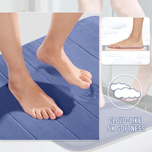 Yimobra Memory Foam Bath Mat Set 3 Pieces- Super Soft Absorbent Quick Dry Bathroom Rug Sets, Machine Washable Non Slip Floor Carpet for Tub Shower, Vanity & Toilet Base, Navy Blue - color: Navy Blue, size: 31.5''x20'' +17''x24'' + 24''x20''