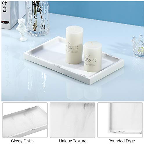Emibele Bathroom Vanity Tray Countertop, 10" Rectangular Marble Resin Tray | Dresser Kitchen Sink Tray, for Jewelry Cosmetic Perfume Soap Candle, Lightweight Waterproof Tray, Medium, Gravel White - color: Gravel White, size: 10" x 6.1" x 0.8"