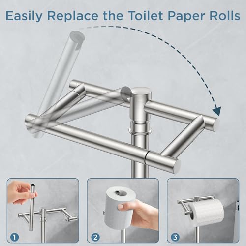 Toilet Paper Holder Stand Adjustable, Freestanding Tissue Roll Holder for Bathroom, Pivoting Design, Durable SUS 304 Stainless Steel and Weighted Base Toilet Paper Stand, Storage (Brushed Nickel) - color: Brushed Nickel