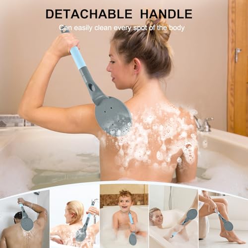 Back Scrubber Anti Slip for Shower, 21.7” Detachable Back Bath Brush for Shower, Back Scrubber, Exfoliation and Improved Skin Health for Elderly with Limited Arm Movement, Disabled (21.7” Grey) - color: 21.7” Grey
