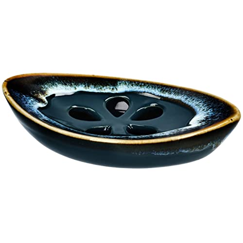 Ceramic Soap Dish with Self Draining Tray for Bar Soap, Bathroom, Kitchen (Green No.5) - color: Green No.5