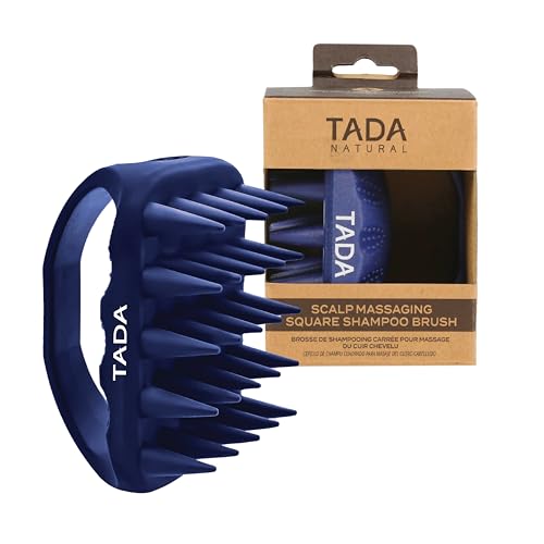 Long Bristle Large Square Silicon Shampoo Brush Head Scalp Massager Scrubber for Men and Women for Hair Growth Dandruff (Navy) - color: Navy