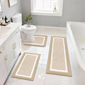 Pauwer 3 Pieces Bathroom Rugs Sets, Microfiber Shaggy Bath Mat Set, Ultra Soft Non-Slip Rug with U Shaped Toilet for Bathroom, Tub, Shower Washable Carpets Set,Beige - color: Beige, size: 18"x26"+18"x48"+U Shape 20"x24"