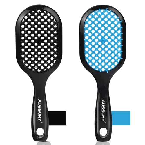 Vented Detangling Hair Brush - 2 Pack Detangler Hairbrush for Effortless Tangle Removal - Ultra-Soft Bristles -For Natural Curly Straight Wet Dry Damaged Hair for Women Men Kids - Black & Blue - color: Black+Blue