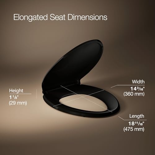 KOHLER 4636-RL-7 Cachet ReadyLatch Elongated Toilet Seat Slow Close, Soft Close Toilet Seat Quiet Lid, Contoured Grip-Tight Bumpers Installation Hardware, Apartment Essentials, Black - color: Black, size: Elongated