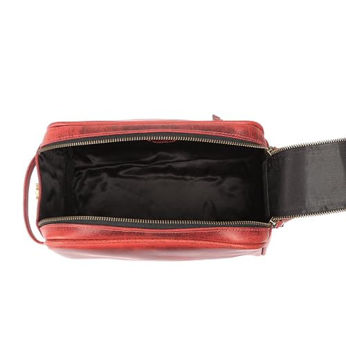 KomalC Leather Toiletry Bag for Men & Women – Handcrafted Travel Grooming Kit with Water-Resistant Lining and Secure Zipper Closure - style: 1 Zip Classic Red