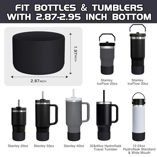 WUQID Silicone Boot Sleeve Compatible with Hydro Flask Travel Tumbler with Handle 32oz&40oz and 12-24oz Hydroflask Bottle & Stanley 20 30 40oz Tumbler, Fit 2.83-2.95in Bottom, Anti-Slip Bottle Cover - color: Black