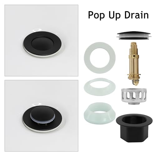 Bathroom Sink Drain,2 Pack Drain Stopper with Overflow,Small Cap Pop Up Drain Assembly with Detachable Strainer Basket,Built-in Anti-Clogging, Stainless Steel Nut Matte Black - color: 2 Pack-matte Black-small Cap, style: With Overflow