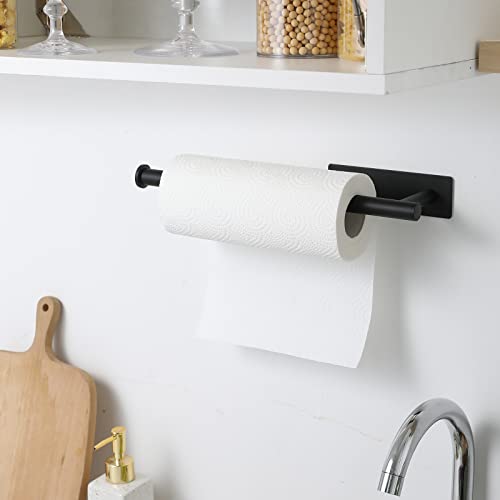 theaoo 2 Packs Paper Towel Holder - Under Cabinet Paper Towel Holder for Kitchen, Adhesive Paper Towel Roll Rack for Bathroom Towel, Wall Mounted Matte Black Paper Towel Rack, SUS304 Stainless Steel - color: Black 2pc