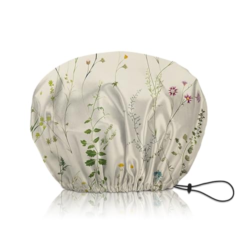 Shower Cap Adjustable Waterproof Double Layer Elastic Reusable Hair Bath Cap Cute Aesthetic for Women Girls-Floral - color: R9-Floral