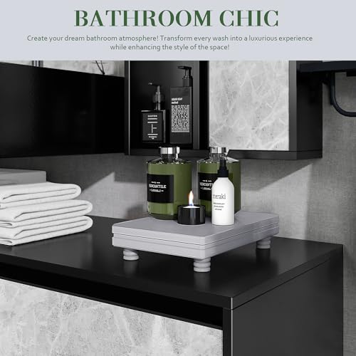 EOSAHR Wooden Tray Pedestal Stand for Home and Kitchen Decor – Decorative Tray for Soap Holder & Bathroom Essentials – Multi-Functional Bathroom Counter Organizer (Grey) - color: Gray