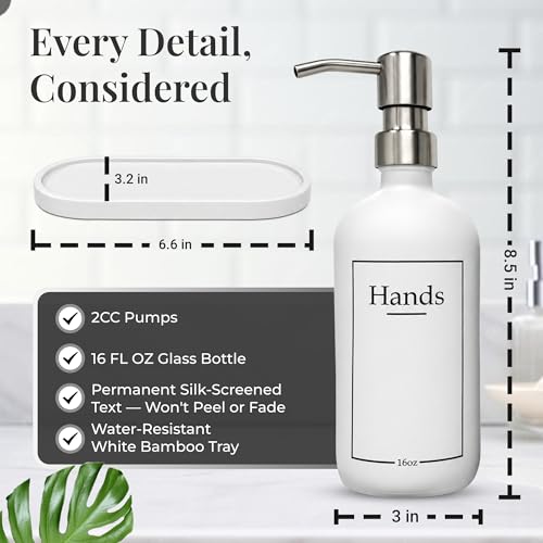 Glass Hand and Dish Soap Dispenser Set with Bamboo Tray – Kitchen Soap Dispenser Set, Stainless Steel Pumps, 16 oz, Silicone Funnel – Modern Farmhouse Kitchen Sink Decor - color: Stainless