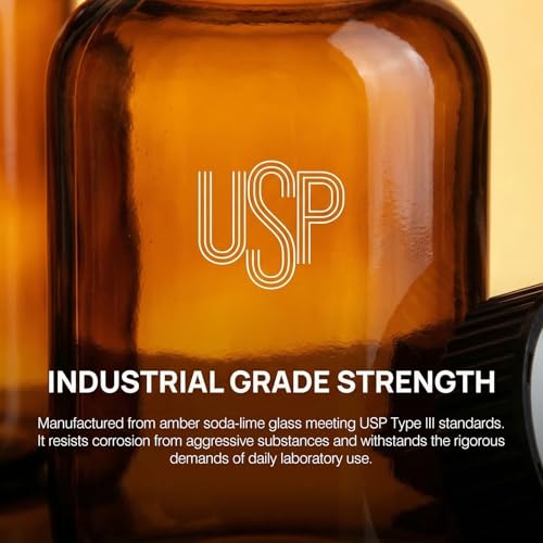 PEKYBIO 24 Pack Amber Glass Wide Mouth Packer Bottle, 120ml (4oz) Capacity with Black Screw Cap for Essential Oils, Laboratory, Sample Storage, Spices, Jewelry