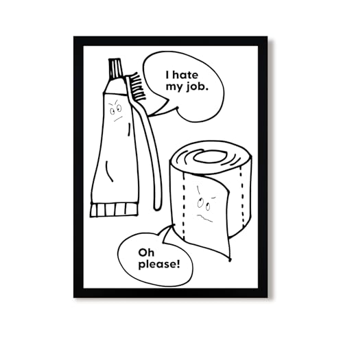 Urmoya Black and White Funny Toiletries Bathroom Wall Art, Modern Minimalistic Bathroom Sign Wall Decor with Humorous Canvas Print, Cute Art Prints Ready to Hang 12x16 Inch Wood Framed - color: Toiletries, size: 16"L x 12"W