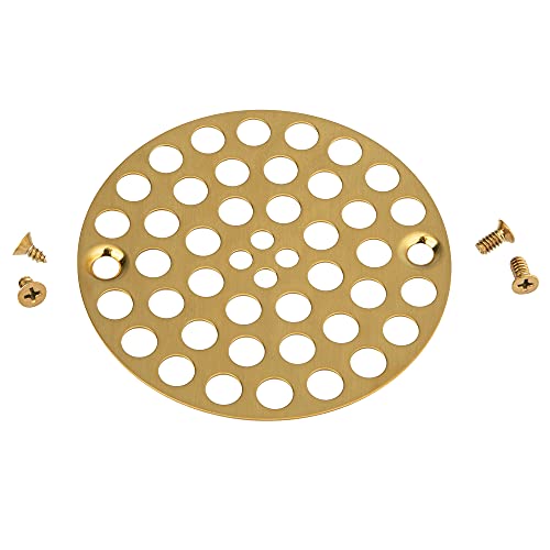 Artiwell 4’’ Shower Strainer Drain Trim Set, Solid Brass Screw-in Shower Strainer Drain Cover, Replacement Strainer Grid by Artiwell, Machine & Self-Tapping Screws Included (Brushed Gold) - color: Brushed Gold