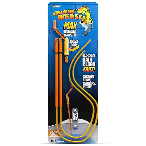 FlexiSnake Drain Weasel Sink Snake Hair Clog Remover Tool, Pipe, Bathroom, Bathtub Drain Cleaner, 30", Made in The USA, 2 Wands and Handle | 30" Long Refills, Pipe, Bathroom, Bathtub Drain Cleaner, Removable Handle, Made in The USA - style: 30"