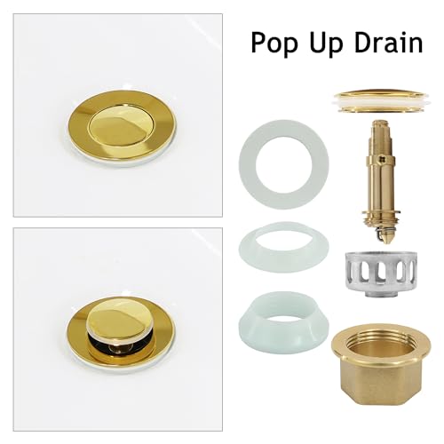 Bathroom Sink Drain,2 Pack Gold Stainless Steel Bathroom Drain Stopper with Overflow,Small Cap Pop Up Drain Assembly with Detachable Strainer Basket,Built-in Anti-Clogging - color: 2 Pack-gold-small Cap, style: With Overflow