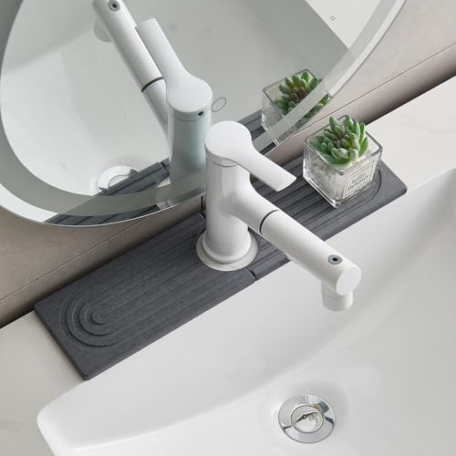 Stone Faucet Mat for Kitchen Sink, Diatomite Drying Stone Mat Sink Protector, Sink Splash Guard Fit Kitchen Bathroom Counter 15.7 Inch Dark Grey Kitchen Decor Home Accessories