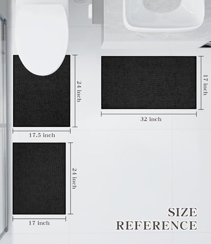 chakme Bathroom Rug Sets 3 Piece, Ultra Thin Quick Dry Bath Mat, Absorbent Bath Mat for Bathroom Non Slip Machine Washable, (Black) - color: Black, size: 3piece