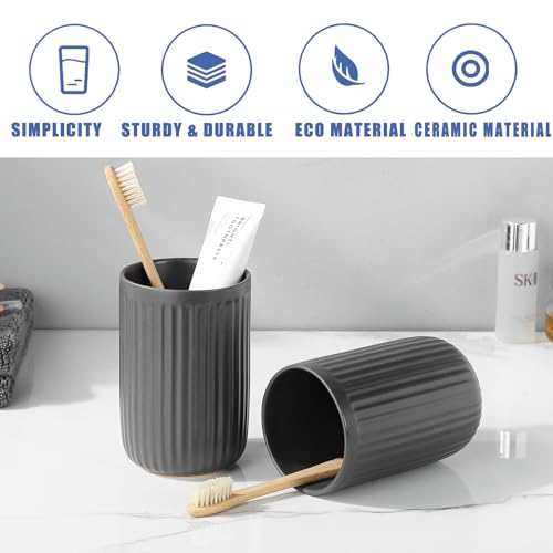 Grey Toothbrush Holders for Bathrooms - 2 Cups Ceramic Toothbrush Toothpaste Holders Set, White Bathroom Tumbler Cups Reusable Toothbrush Mouthwash Cup, Bathroom Counter Organizer. - color: Grey, size: 2pcs
