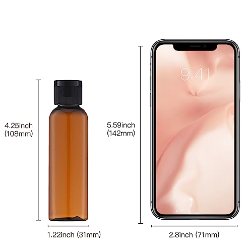 Tekson Travel Bottles Empty 2oz (10 PCS), Plastic Travel Size Cosmetic Container, TSA Amber Squeeze Bottle for Shampoo, Conditioner (Flip Cap) - color: amber