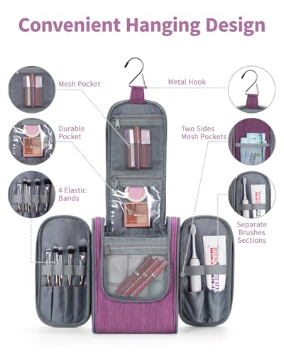 Narwey Small Hanging Toiletry Bag Women Travel Makeup Bag Organizer Toiletries Bag for Travel Size Essentials Accessories Cosmetics (Medium, Dark Purple) - color: AA-Purple, size: Medium