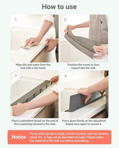 DEARCUS Kitchen Sink Splash Guard 19.7 Inch – Soft Silicone Water Shield for Apartment, Small Kitchen & Bathroom Sinks, Keeps Clothes Dry During Dishwashing, Strong Suction Non-Slip (Deep Gray) - color: Deep Gray, size: 19.7"