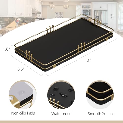 Toilet Paper Basket, Bathroom Basket for Counter Toiletries Towel Decor, Toilet Tank Tray, Guest Back of Toilet Organizer Storage, Vanity Tray for Perfume Makeup, Kitchen 13”x6.5” Black-Gold - color: Black + Gold, size: 13" x 6.5" x 1.6"