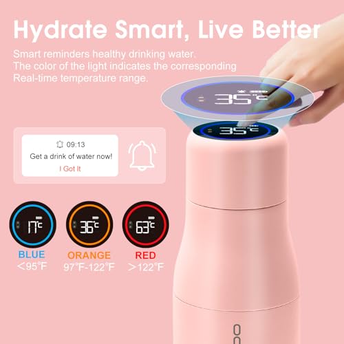 VSITOO S1 15oz Mini Insulated Stainless Steel Self-Cleaning Water Bottle | Mini 15oz Insulated Bottle for Purses & School Bags, With Auto Self-Cleaning, Touchscreen, 30-Day Battery & 24H Cold - color: Pink, size: 14.8 Ounces