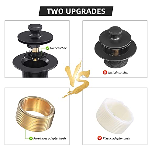 Matte Black Tub Drain and Overflow Kit, Replacement Bath Tub Drain Trim Set,Lift & Turn Bathtub Drain Kit with 2-Hole Overflow Faceplate Conversion Kit Assembly Fine/Coarse Thread - color: Matte Black