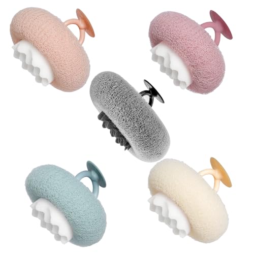 Super Soft Sunflower Suction Cup Bath Sponge loofah, 2026 Upgraded 2-in-1 Sunflower Ball Exfoliating Bath Sponge Cleaning Brush, Mesh Shower Body Sponge Accessories for Women, Men Shower (5 Color) - color: Blue+pink+purple+white+grey